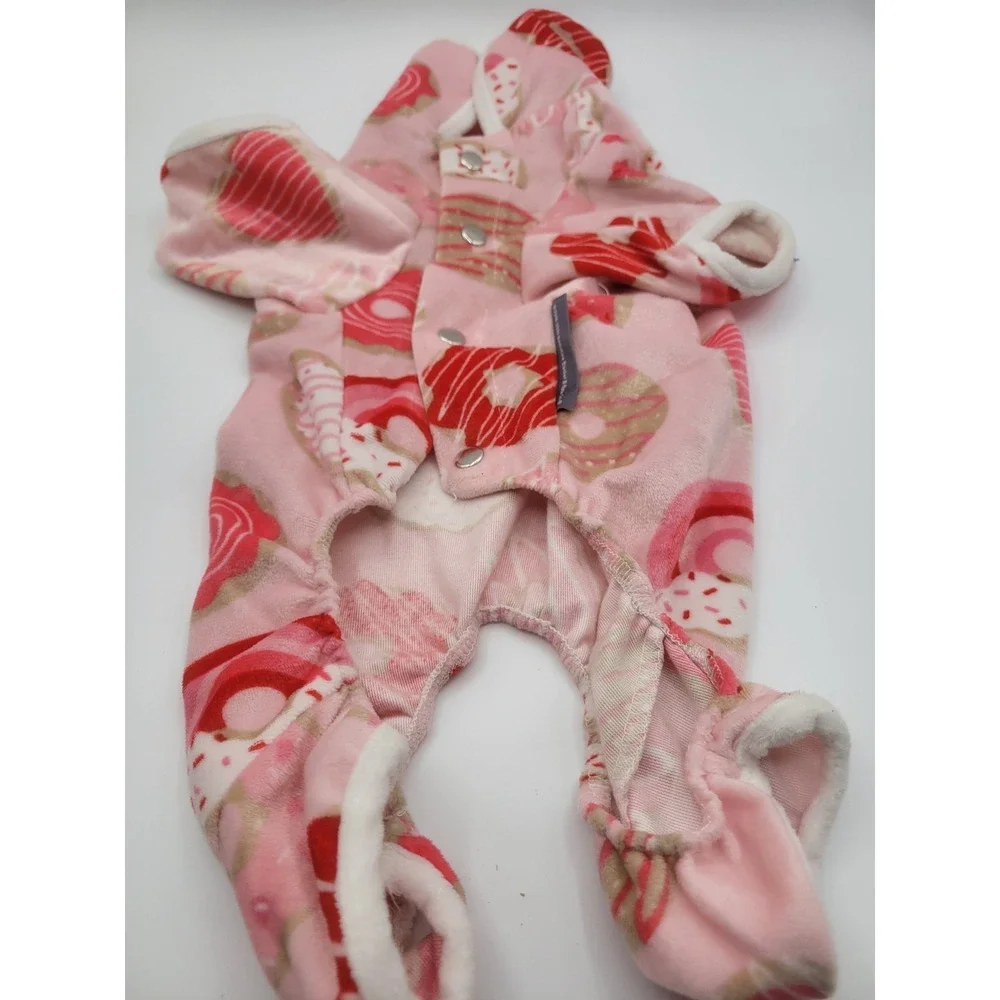 Berkshire Blanket Pink Donut Heart Fleece Dog Pajamas XS Snap Closure PJs‎